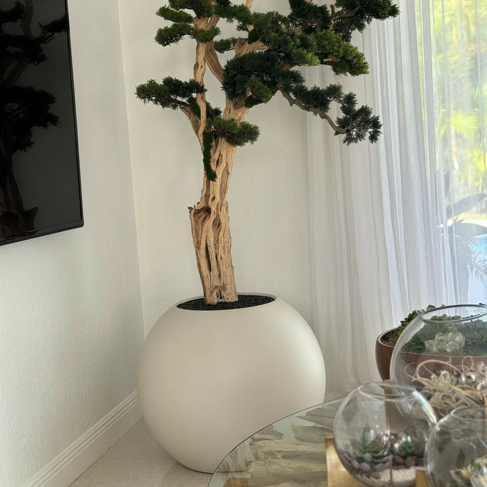 Bonsaï dans globe beige satiné de 76 cm