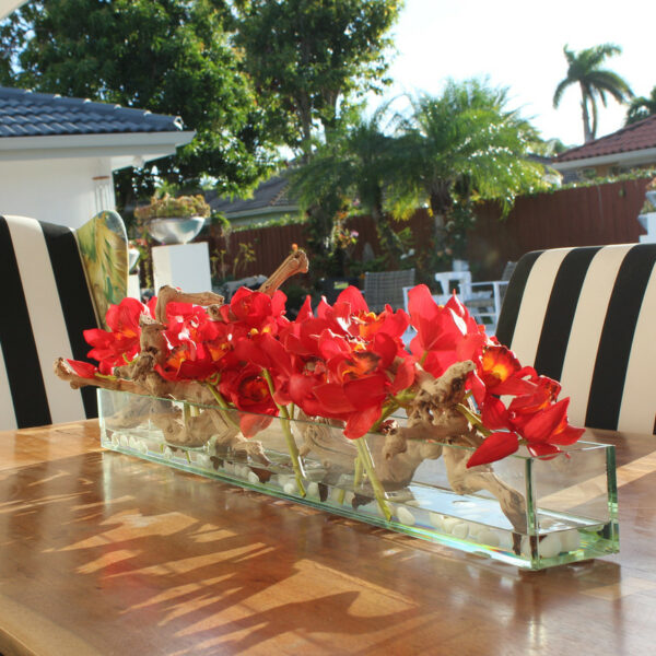 Cache-pot en verre Modern Home 122 cm avec cymbidiums rouges