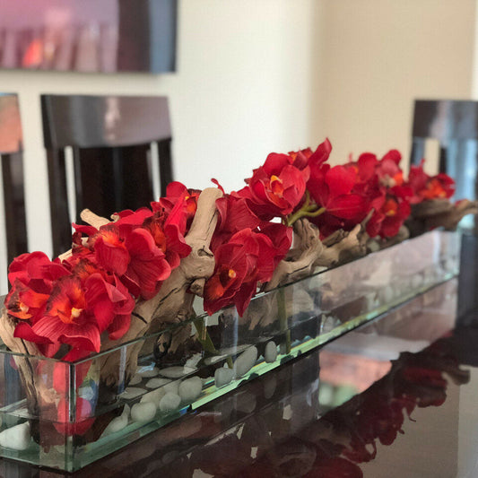 Cache-pot en verre Modern Home 122 cm avec cymbidiums rouges