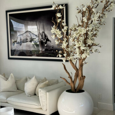 Magnolia blanc dans pot globe blanc brillant de 76 cm